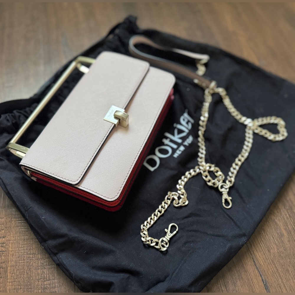 (Used) Botkier Beige and Red Crossbody Bag with Gold Chain - small